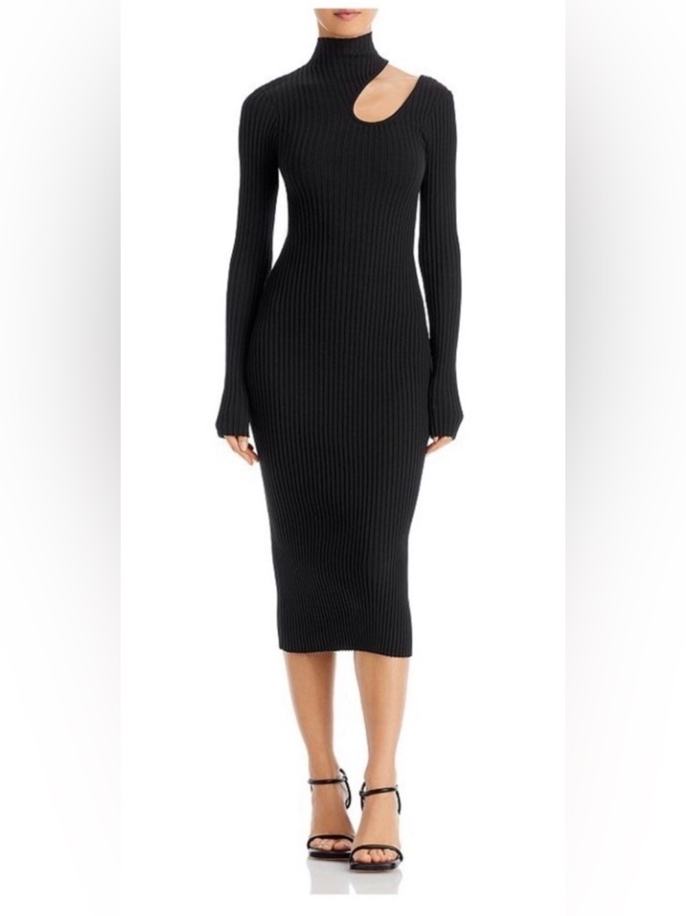 ANINE BING Black Ribbed Cut-Out Midi Dress Size S - Picture 2 of 4